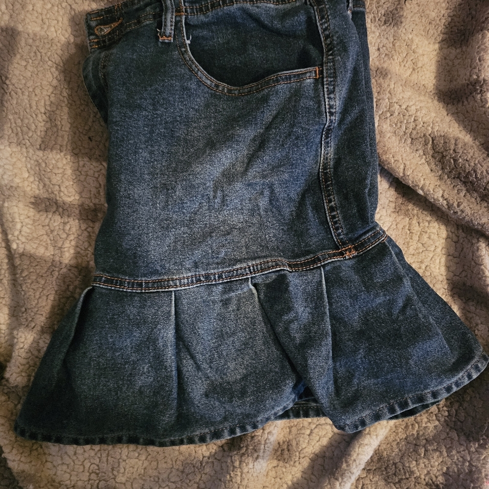 Dark Blue Denim Ruffled Skirt Large Stretchy